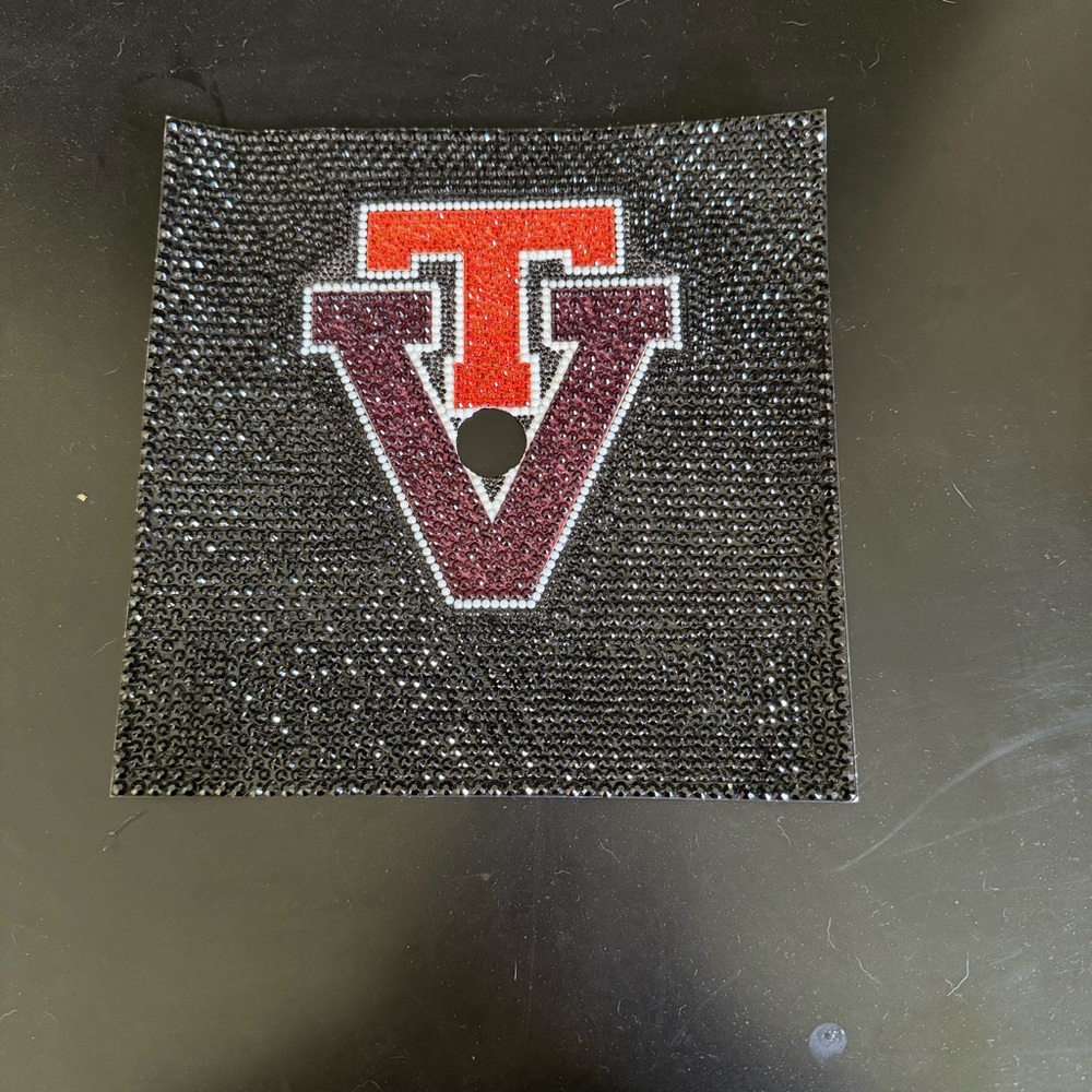 Custom VT Graduation Cap Topper | Black Maroon & Orange Rhinestone - Picture 2 of 4